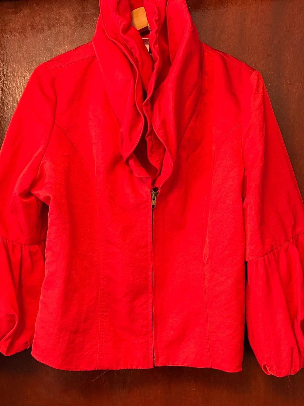 Red Women's Ruffle Collar Zip-Front Jacket